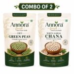 White Kabuli Chana ( White Chickpeas) 1kg & Dry Green Peas (Green Matar) 1kg– Combo of 2
